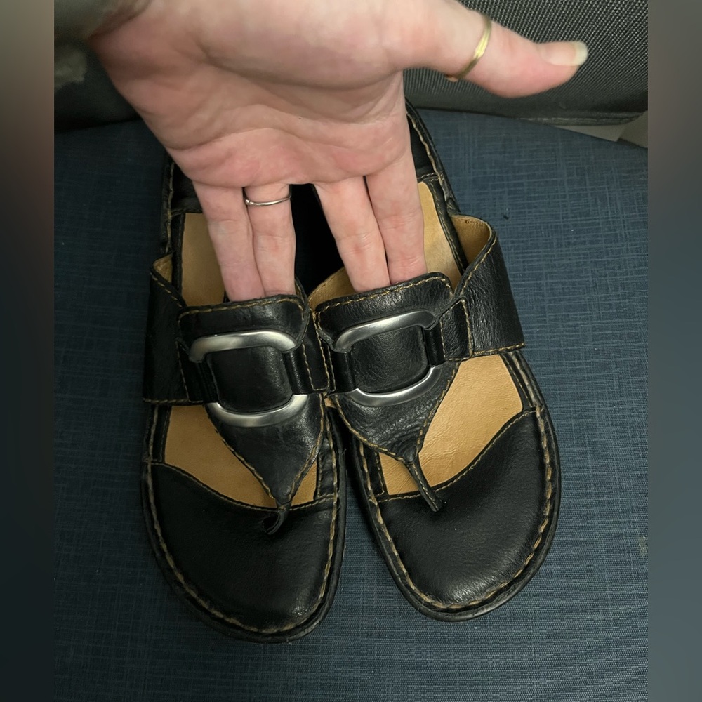 Born 10 Black Leather Wedge Sandal - Picture 2 of 5